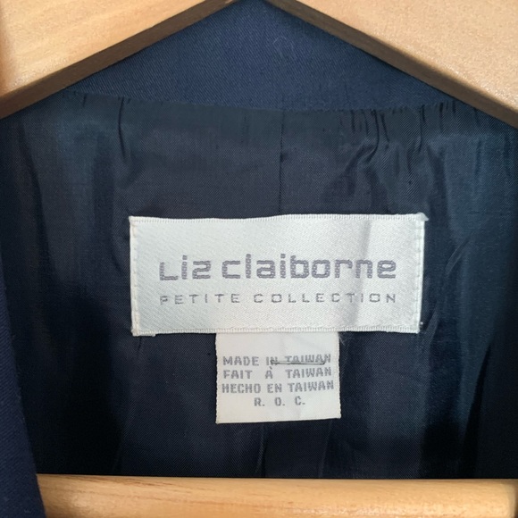Liz Claiborne Womens Vintage Navy Double Breasted Suit Jacket Size Petite 12 - Picture 2 of 4